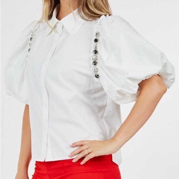 White Top with Embellished Sleeves - Picture 3 of 3